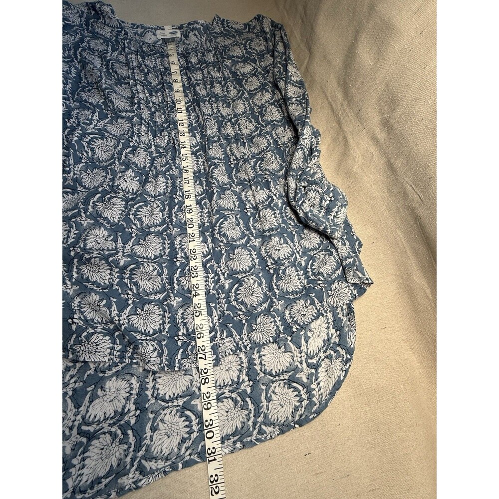 Old Navy Women's L Blue Floral Pleated Long Sleeve Button Down Tunic Boho Flowy - Picture 11 of 12